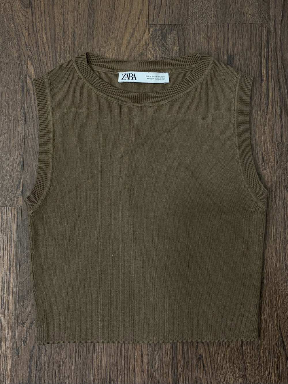 ZARA OIive Green Ribbed Sleeveless Crop Tank
